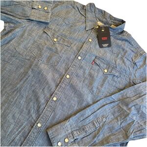 Levi's Chambray‎ Western Shirt  Blue Pearl Snap Men's XXL